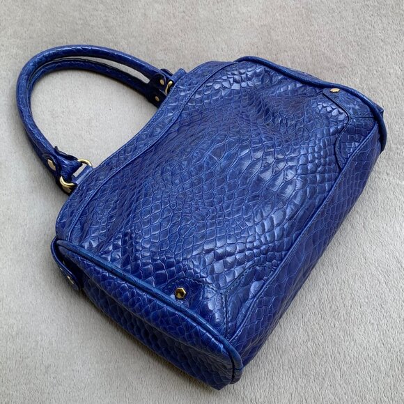 Gianni Bini Cobalt Blue Faux Crocodile Embossed Dual Handle Shoulder Bag - Picture 4 of 16